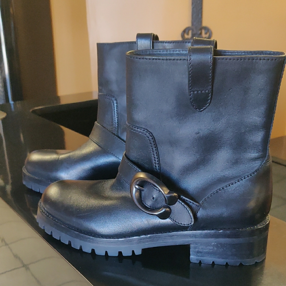 COACH Black Leather Slip On Ankle Boots